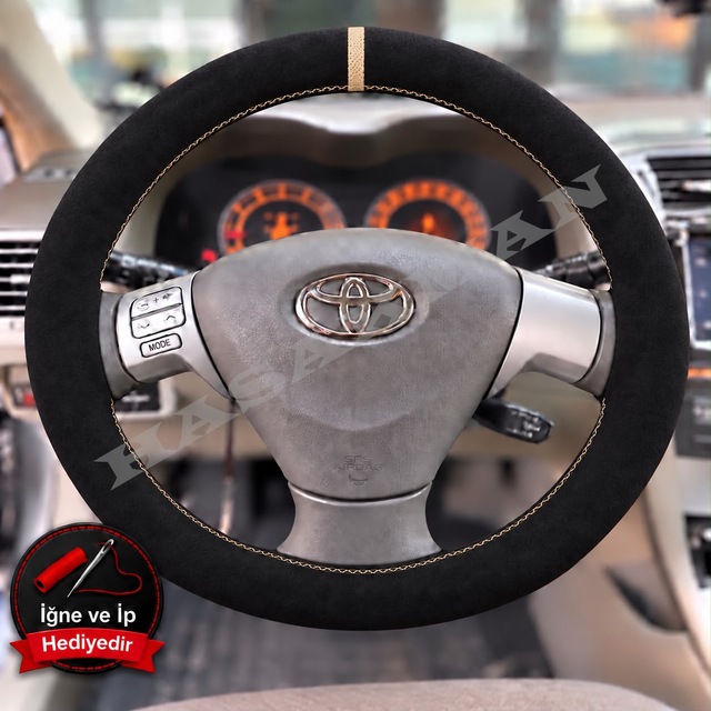 Toyota Allex Dikme Direksiyon Kılıfı Full Alcantara Süet Bej Yüzük Ve Bej Dikiş 2004-2006