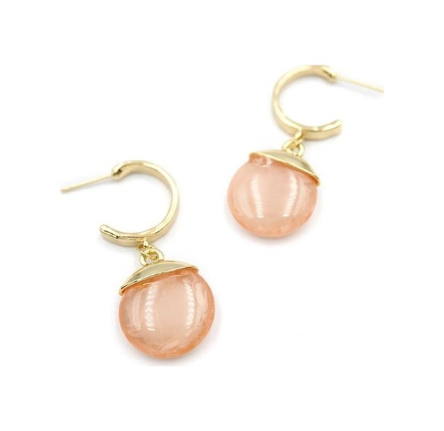 Taşlı Halkalı Küpe - Pembe