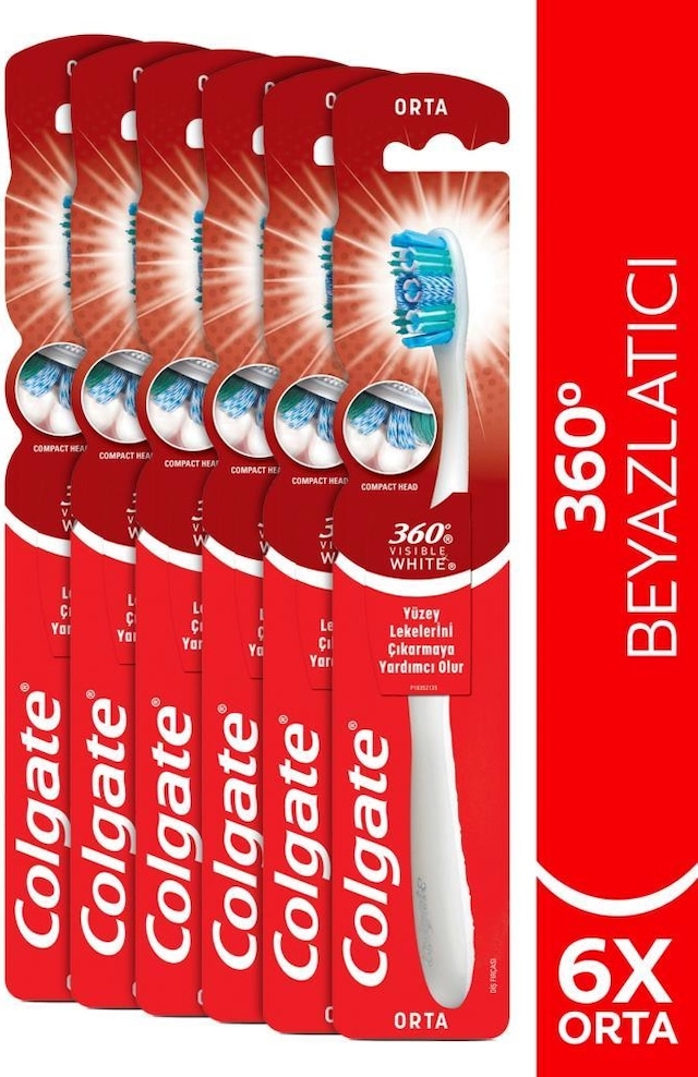Colgate 360 Visible White Beyazlatıcı Orta Diş Fırçası X6
