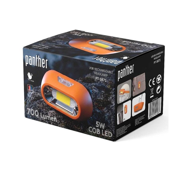 Panther Pt-5871 Hareket Sensörlü 5w Cob Led & Kırmızı-mavi İkazlı Usb Şarjlı Kafa Lambası