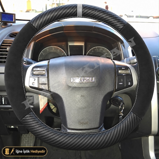 Isuzu D-max Rt50 Dikme Direksiyon Kılıfı Alcantara Süet Mat Karbon Gri Yüzük Ve Dikiş V-cross-limited-tuşlu 2012-2017