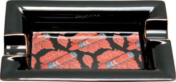 Parmida Siyah Gold Şeritli Puro Desenli İkili Porselen Puro Küllüğü - Tr9709