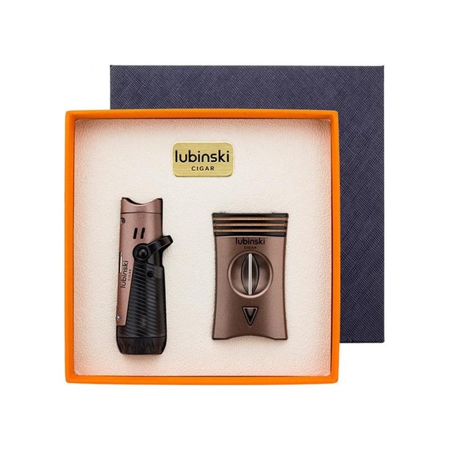 Lubinski Yeni Seri Çakmak Ve Kesici Puro Seti Bronz Lb-718