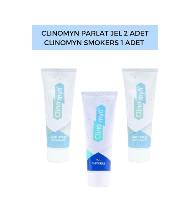 Clinomyn Temizle & Parlat Leke Giderici Diş Beyazlatan ve Parlatan Jel Diş Macunu 2 x 75 ML + Smokers Diş Macunu 75 ML