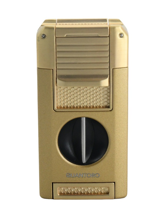 Quantoro Çift Torch Pürmüz V-cut/delicili/iğneli Gold Metal Puro Çakmağı - Trz1096