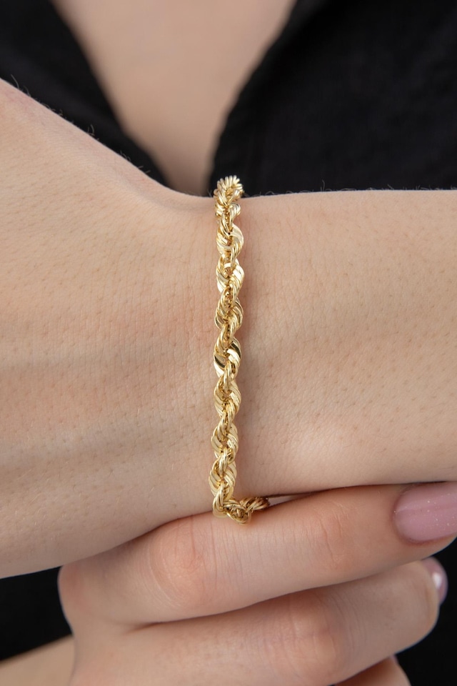 14 Ayar Altın Işıltılı Burgu Halat Zincir Bileklik 4.40 Mm Sarı Altın
