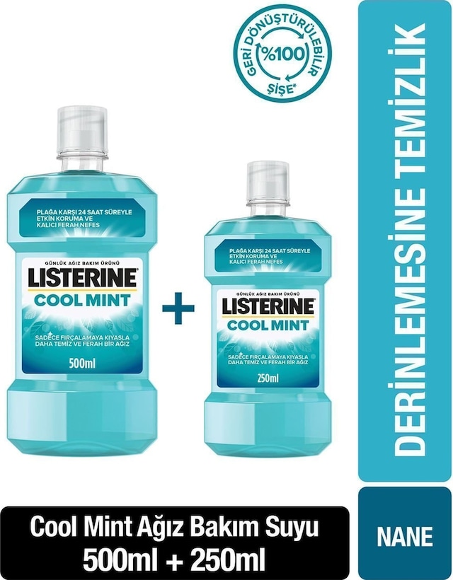 Listerine Cool Mint Ağız Bakım Suyu 500 ml + 250 ml