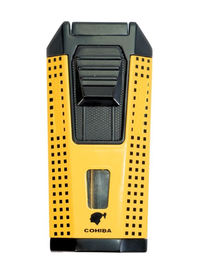 Cohiba Çift Torch Pürmüz Delicili Sarı Siyah Nokta Desenli Metal Puro Çakmağı - Tr9536