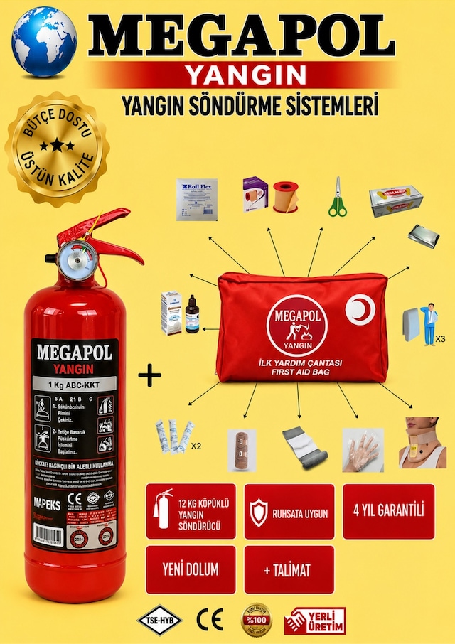 Trafik Ilkyardım Seti Yangın Tüpü Boyunluk Oto Muayene Paketi Yeni Üretim Yangın