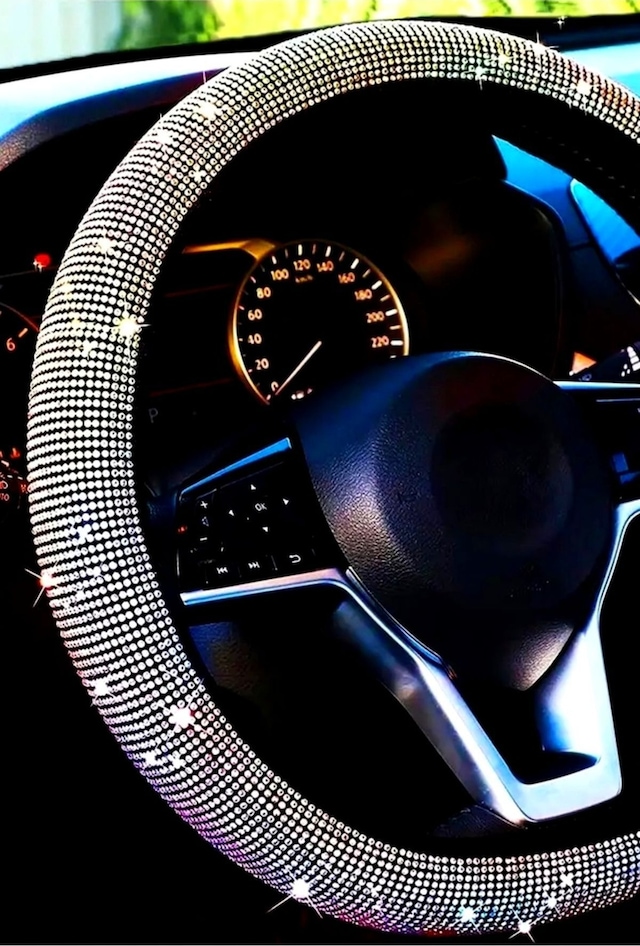 Taşlı Geçmeli Direksiyon Kılıfı Komple Gümüş Taşlı 37-38cm