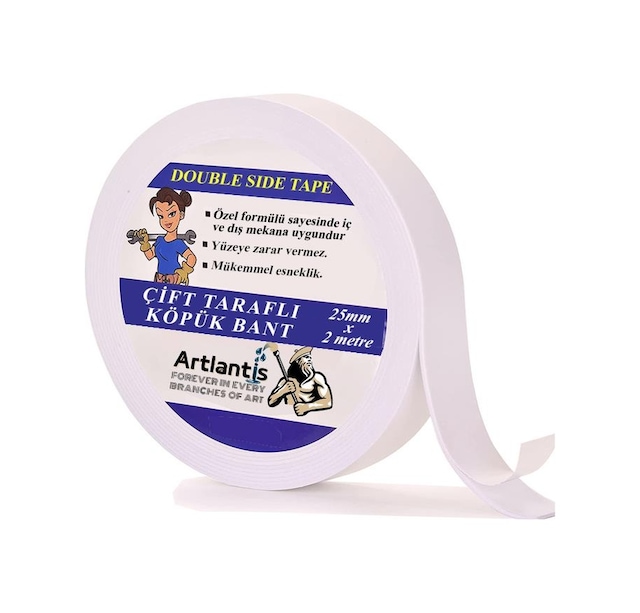 Çift Taraflı Bant Köpük Bant 25mm x 2mt 1 Adet Çerçeve Tablo Halı Yapıştırma Bandı İç Ve Dış Mekan Süper Güçlü Köpük Bant