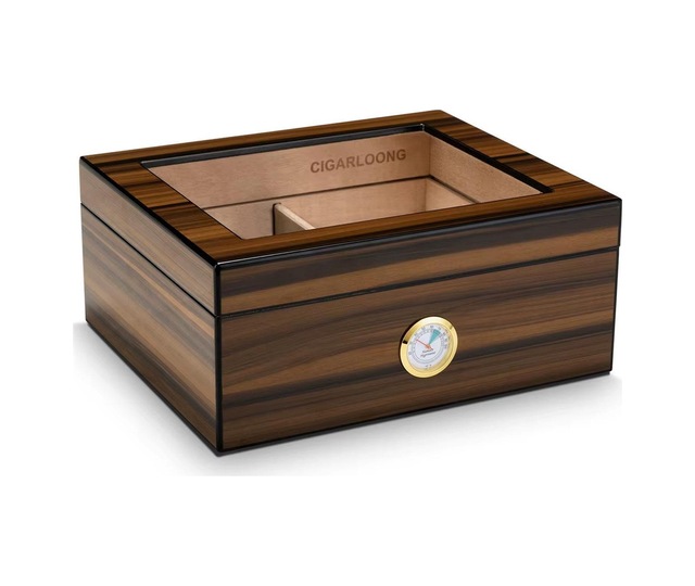 Cigarloong Camlı Puro Kutusu Humidor Ceviz 50's
