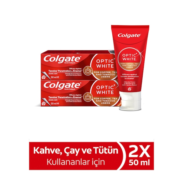 Colgate Optic White Kahve, Çay ve Tütün Kullanıcıları için Beyazlatıcı Diş Macunu 50 ml x 2 Adet