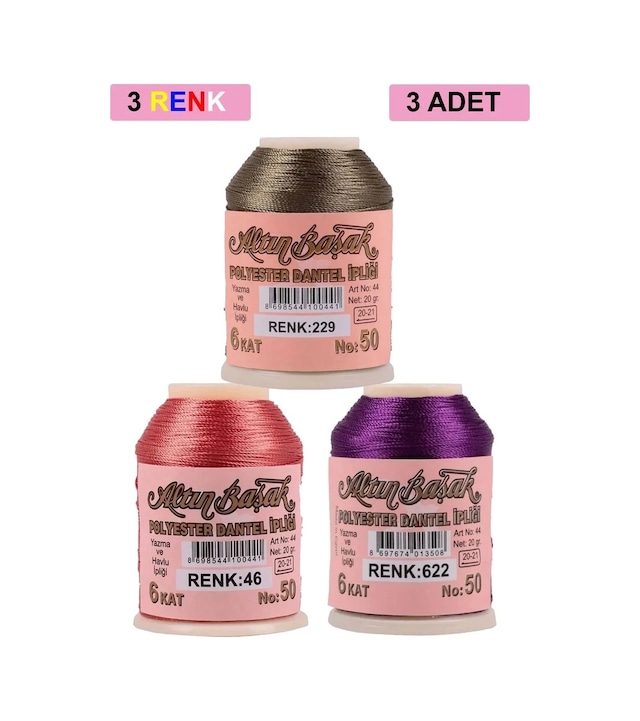 Ers 3 Adet Altınbaşak Oya Ve Dantel İpi 20 Gr - Royaleks - No: 046 - 622 - 229
