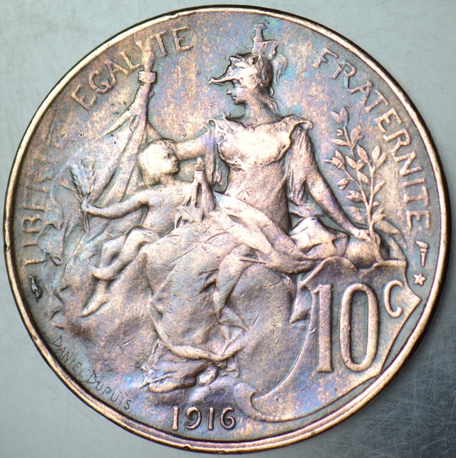 Fransa 10 Centimes 1916 Madrid Darbı Nadir.