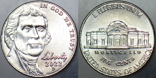 Amerika 5 Cent 2022 D Jefferson Nıckel. Çilaltı+