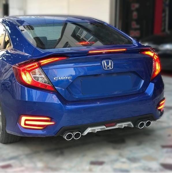 Honda Civic Fc5 2016 - 2021 Difüzör 4 Egsoz Görünümlü Gri