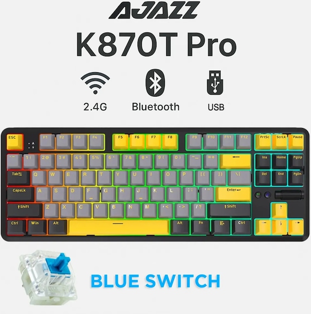 K870t Pro 3 Modlu Hot-swap Rgb, Mekanik Klavye - Siyah - Blue Switch