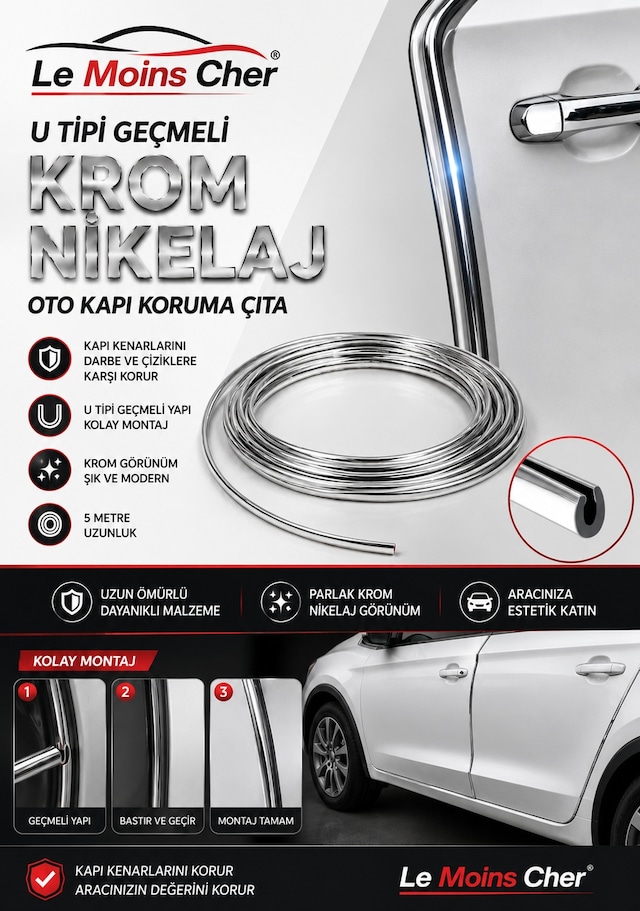 Renault Austral Techno Krom U Tipi Geçmeli 5 Metre Oto Kapı Kenar Koruyucu Fitil