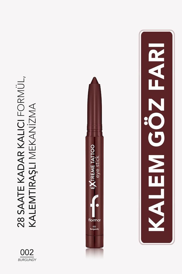 Flormar Extreme Tattoo Mat & Işıltılı Asansörlü Kalemtıraşlı Jel Göz Kalemi & Far Stick 8682536118972 002burgundy