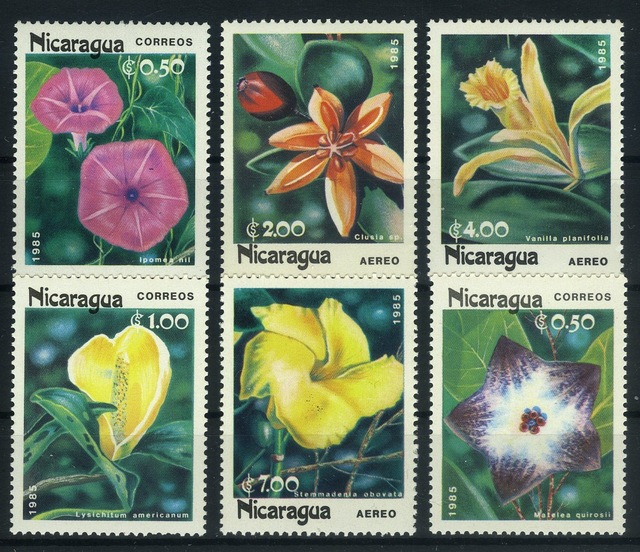 Koleksiyon Pulları, 1985 Nicaragua 6 Pulluk Çiçekler Serisi,damgasız Tam Seri,n11-3 Teşhir Ürün