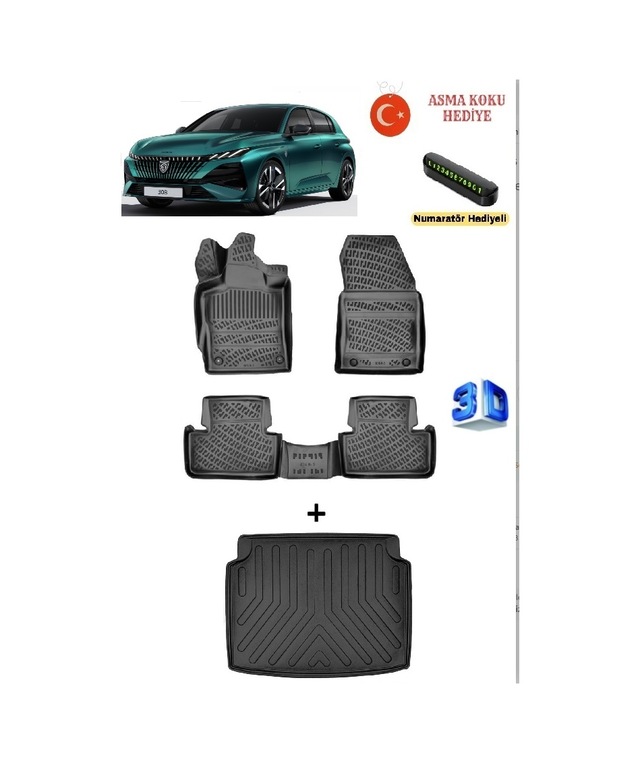 Peugeot 308 2022 Sonrası Uyumlu 3d Havuzlu Paspas Ve Sabit Zemin Bagaj Havuzu Seti Asma Koku Ve Numaratör Hediyeli
