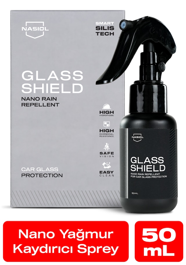 Nasiol Glasshield Nano Yağmur Kaydırıcı Cam Yüzey Seramik Kaplama 2 Yıl Dayanım Su İtici Spreyi 50 ML