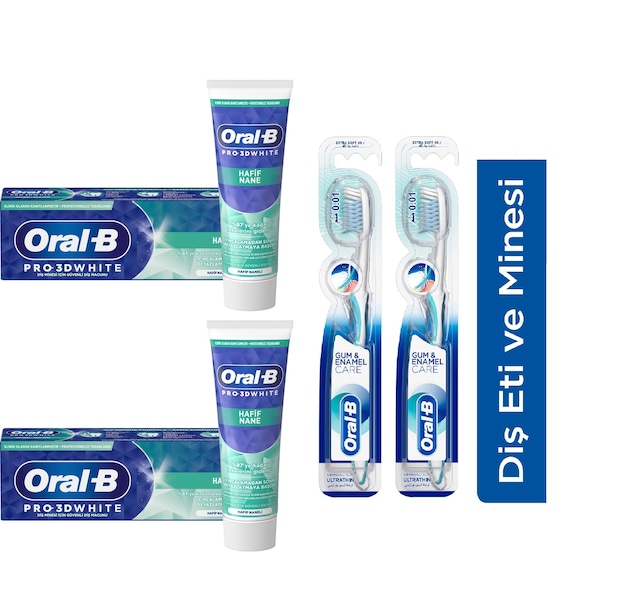 Oral-B 3D White Hafif Nane Diş Macunu 2 x 75 ML + Health Ultra İnce Diş Fırçası 2'li