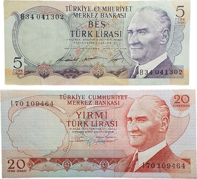 6. Emisyon 2 Adet Türk Lirası. Eski Koleksiyon Kağıt Para. Hobi Kağıt Para. Hediye Para.
