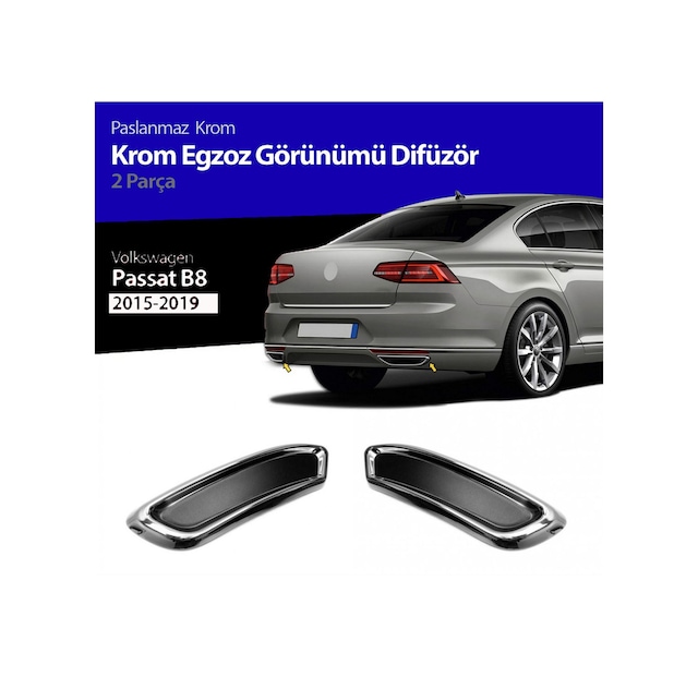 Volkswagen Passat B8 Krom Egzoz Görünümü Difüzör Çıtası 2015-2018
