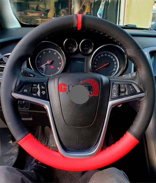 Peugeot 206+ Uyumlu Dikmeli Direksiyon Kılıfı Iki Renkli Yüzüklü Kırmızı