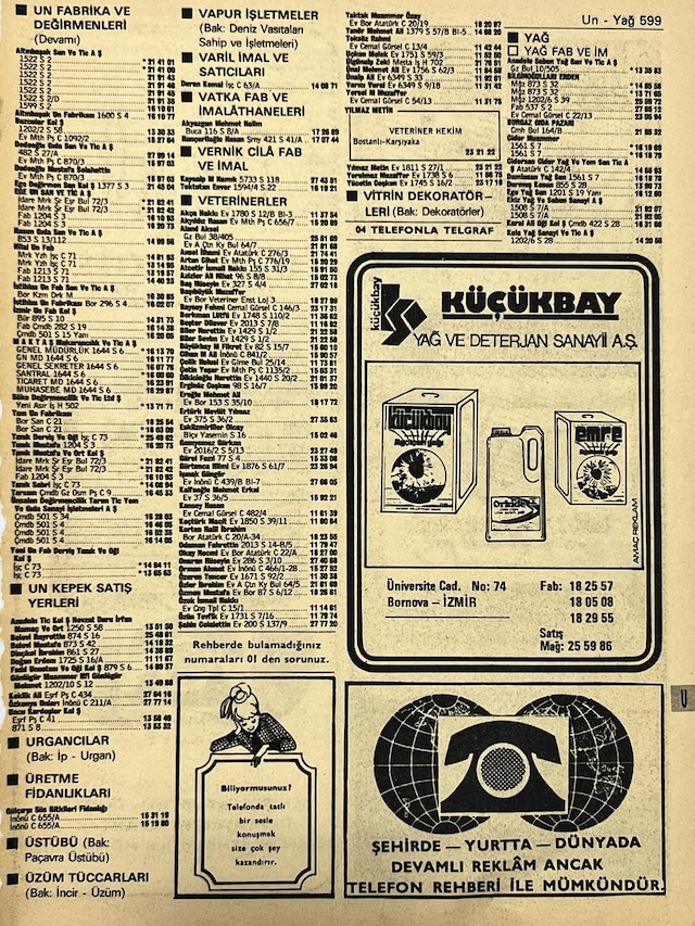İzmir 1982-1983 Meslek Reklam İlanı Efemera S599 Teşhir Ürün