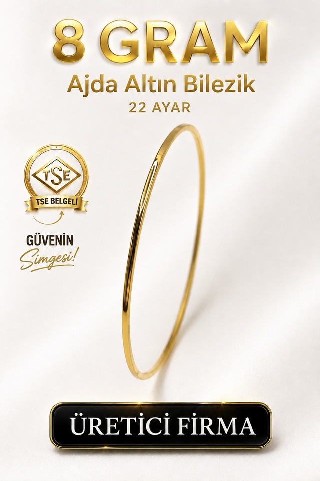 22 Ayar Tse Belgeli 8 Gram Ajda Altın Bilezik İşçiliksiz Yatırımlık