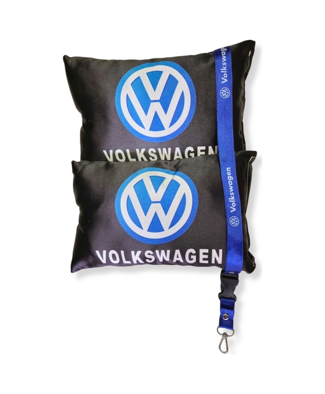 Volkswagen Dijital Baskılı Siyah Araç Boyun Yastık 2'li Set Volkswagen Mavi Oto Ayna Askısı Siyah