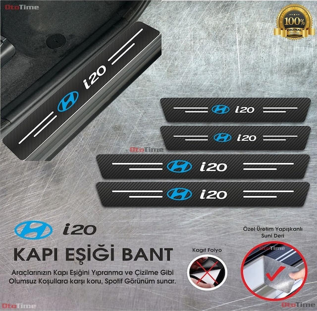 Hyundai İ20 Uyumlu Deri Karbon Kapı Eşiği Koruyucu Bant 4 Adet