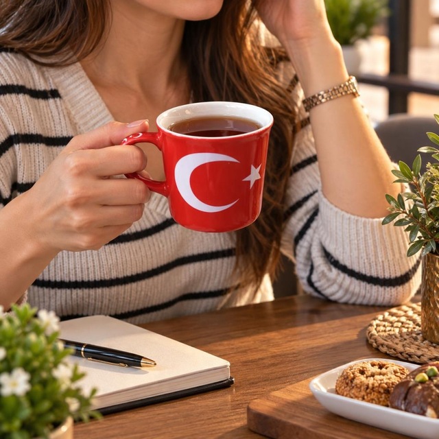 Kupa Bardak 200 Ml Porselen Türk Bayraklı Kahve Çay Kupası