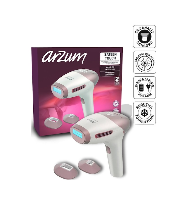Arzum AR5178 Sateen Touch Şarjlı Ipl Tüy Alma Sistemi, Otomatik Mod, Cilt Rengi Sensörlü, Beyaz