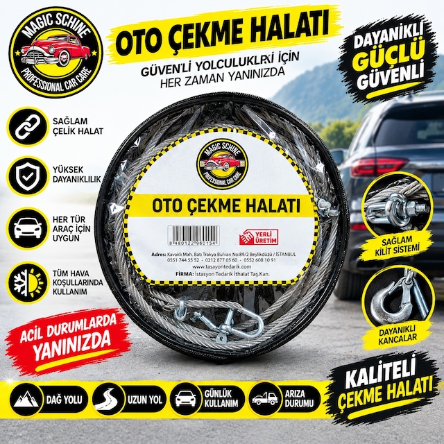 3,5 Ton Kapasiteli Çelik Oto Çekme Halatı