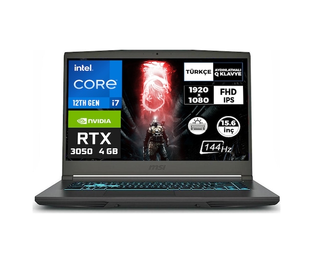 MSI THIN 15 B12UC-1479XTR006 i7-12650H 32 GB 512 GB SSD 4 GB RTX3050 15.6″ W11P Dizüstü Bilgisayar