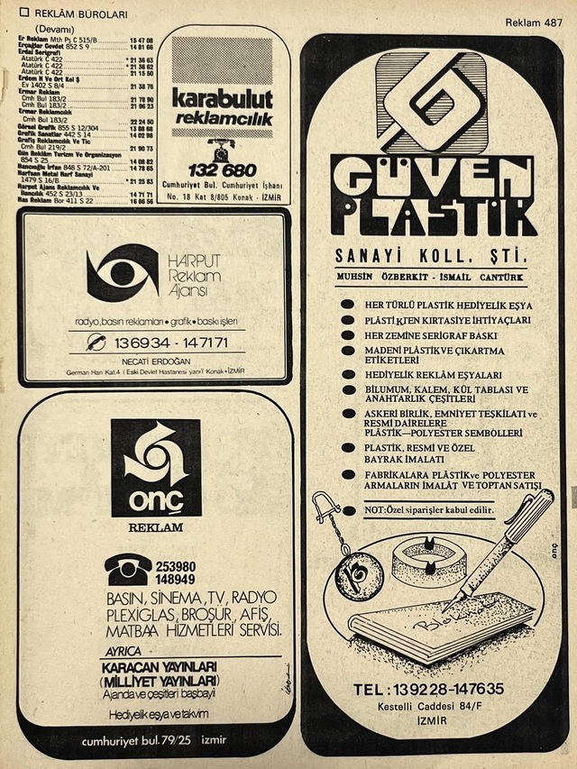 İzmir 1982-1983 Meslek Reklam İlanı Efemera S487 Teşhir Ürün