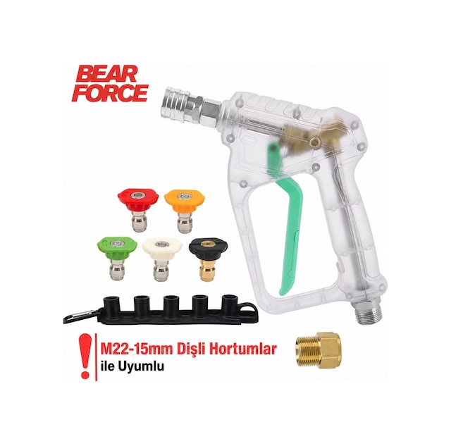 Robeve Bear Force Şeffaf Basınçlı Yıkama Tabancası 5'li Nozzle Set Ve Kemer Klipsi İle Birlikte Araç Yıkama Tabancası Profesyonel Şeffaf Tasarım Oto Yıkama Tabancası