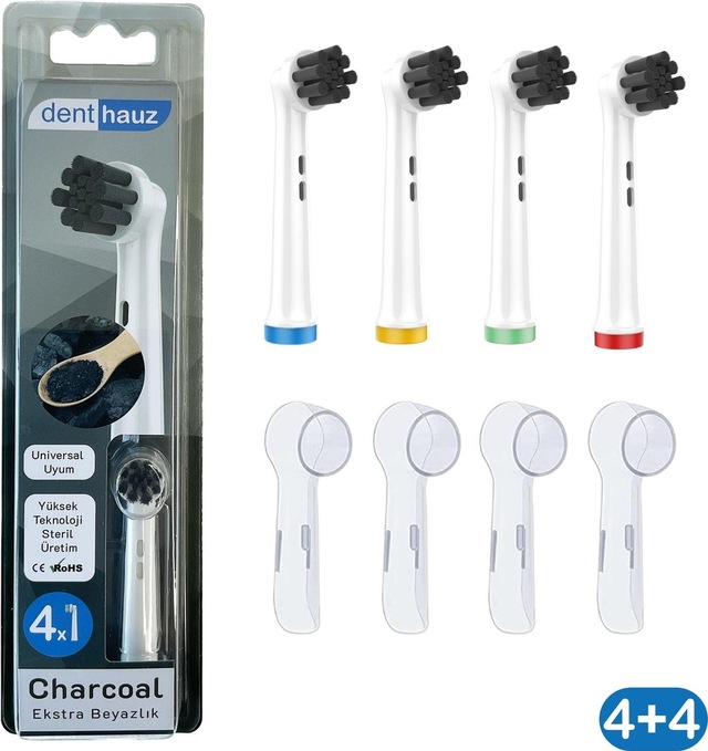 Charcoal - Ekstra Beyazlık Oral-b Uyumlu Diş Fırçası Başlığı + Fırça Koruma Kapağı