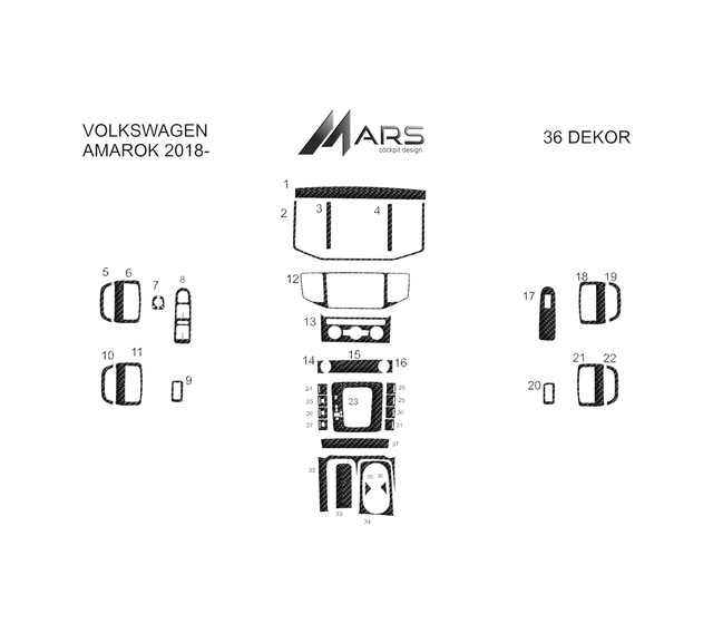 Volkswagen Amarok Torpido Kaplama 2018- 36 Parça Karbon