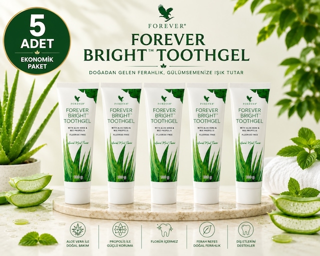 Forever Bright Toothgel Aloe Vera ve Propolis İçeren Florürsüz Diş Macunu 5 x 130 G