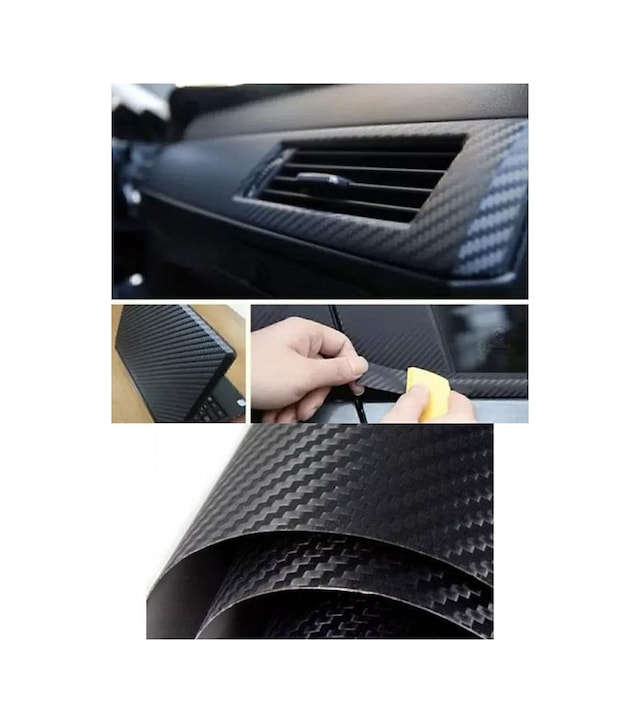 Karbon Fiber Folyo Hava Kanallı Araç Döşeme Kaplama Folyosu Siyah 30 Cm X 1 Metre