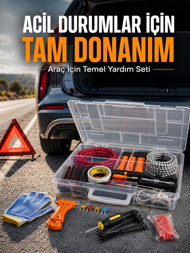 Mey İthalat 27 Parça Profesyonel Oto Acil Durum Ve Araç Yardım Ekipman Seti Taşıma Kutulu