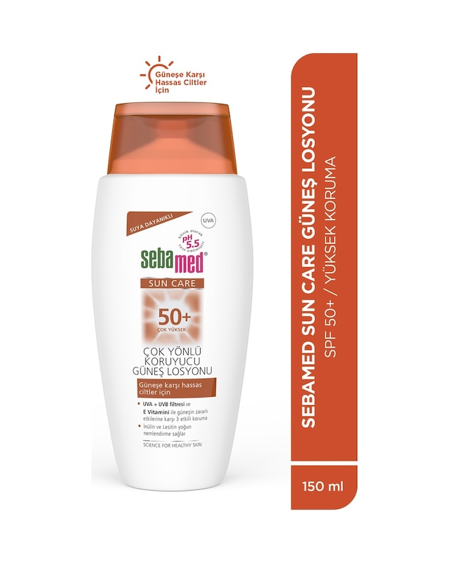 Sebamed Sun Care SPF 50+ UVA/UVB Filtresi ve E Vitamini Üçlü Yüksek Koruma Çok Yönlü Güneş Losyonu 150 ML