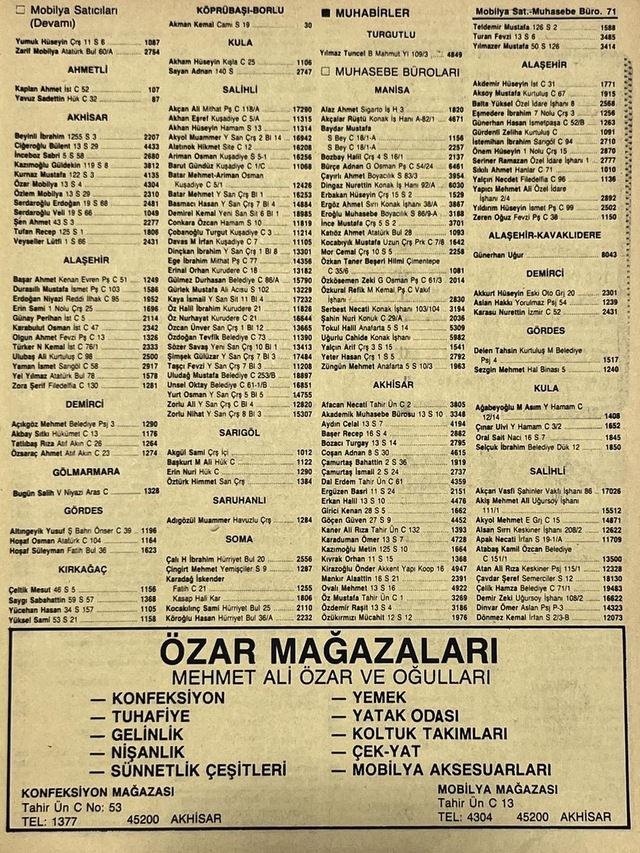 Manisa 1987 Meslek Reklam İlanı Efemera S-71 Teşhir Ürün