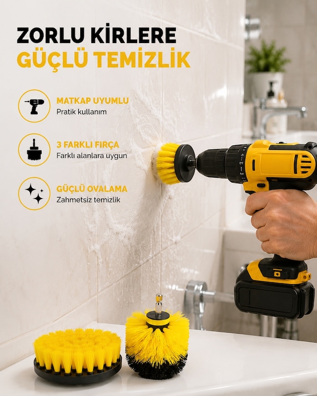 Tek 3 Lü Matkap Ucu Fırça Seti Derinlemesine Temizlik, Tüm Yüzeylerle Uyumlu Yeni Nesil Najmaddin