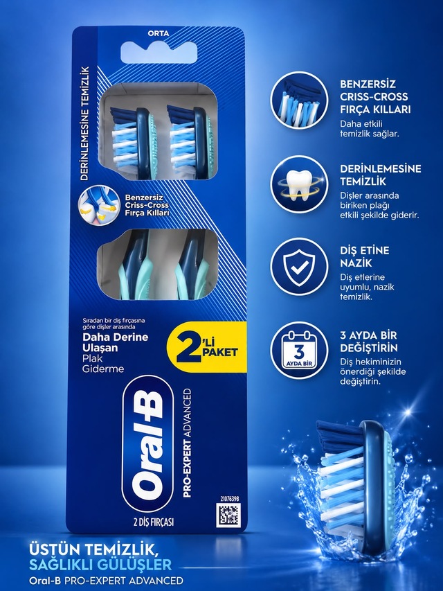 Oral B Pro Expert Advanced 2'li Diş Fırçası Beyaz - Pembe
